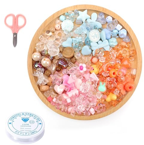 DEANKEJI 200 Stück Bunte Perlen, Perlen Perlenset mit Schere und Faden, Anhänger für Armbänder Hat Eine Große Vielfalt und Eignet sich für DIY Schmuck Armband Perlen, Armband DIY