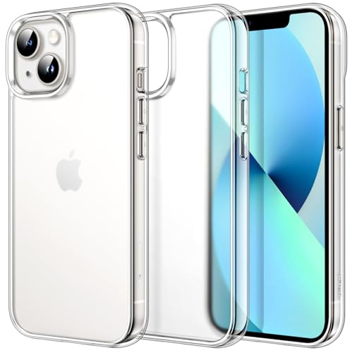 JETech Cover per iPhone 13, Anti-Ingiallimento, Traslucida | Protezione Antiurto, Retro in PC Rigido Antigraffio, Custodia Bumper TPU Trasparente Resistente