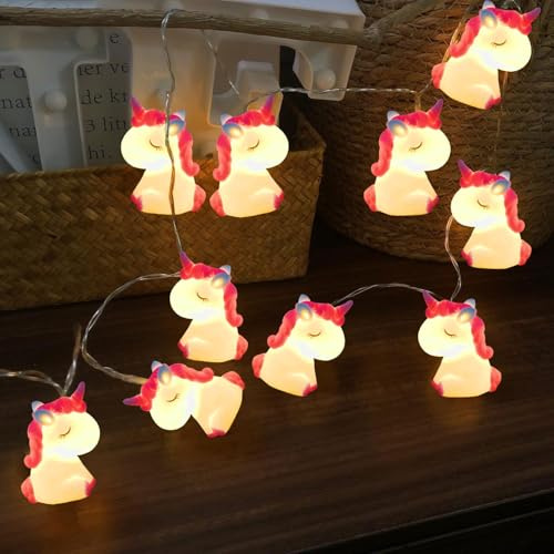 YeahBoom 1.8M 10LED Einhorn Lichterketten,LED Lichterkette Einhorn Design | Lichterketten Kinderzimmer,Batteriebetrieben,Lichterkette Innen Außen für Garten Hochzeits Zimmer Deko