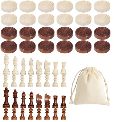 CHROMACRAFT 1 Set di Dama E 1 Set di Pezzi degli Scacchi con 1 Custodia, Pezzi degli Scacchi in Legno, Gioco da Tavolo, Gioco Interattivo