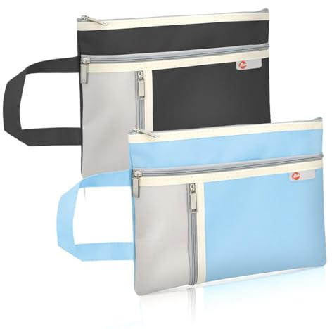 A5 Wasserdichte Dokumententasche, 2 Stk Dokumentenmappe mit Reißverschluss, Zipper File Taschen Mit Fächern, Reißverschlussbeutel Mit Griff, für Papierbücher Projekte Tragetasche, Schwarz Blau