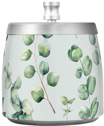 Aschenbecher mit Aquarell-Muster, grüner Eukalyptus, runde Blätter, Edelstahl, Zigarren-Aschenbecher mit Deckel, für Zuhause, Garten, Büro, tragbar, rutschfest, für den Außenbereich, Tischaschenbecher