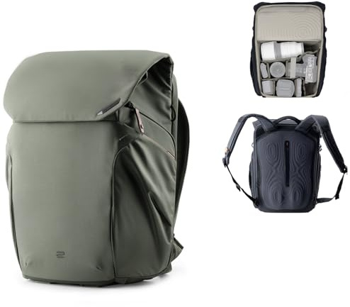 PGYTECH OneGo 2 Mochila Fotográfica 25L con Compartimento para laptop/iPad Mochila Impermeable para Fotografía Urbana y Viajes, Compatible con Sony/Canon/Nikon/DSLR/Cámaras sin Espejo, Verde pino