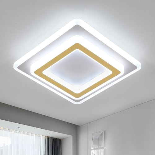 Plafoniera LED Soffitto, 44W Quadrata Plafoniera da Soffitto Moderna Luce Bianca Fredda 6500K, Lampada Oro in Acrilico per Camera da Letto, Soggiorno, Cucina, Corridoio, 29 x 29 x 5,5 cm