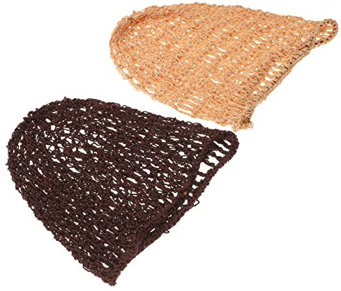 Healvian 2 Stück Handgefertigte Lange Häkel Netzmütze Aus Dehnbarem Material Haarschutz Schlafmütze in Beige Und Kaffee Für Damen
