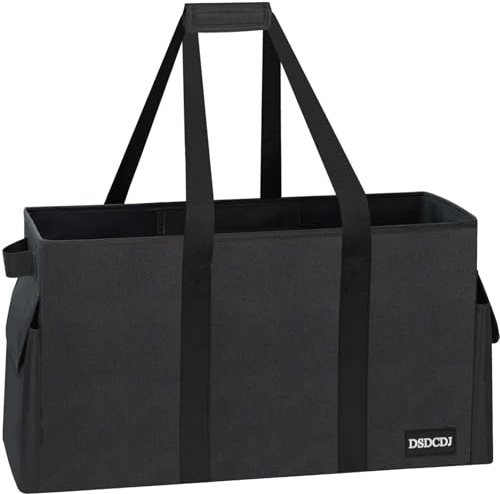 DSDCDJ 48 l shoppingkorg vikbar – stabil korg shopping med förstärkt botten – shoppingväska stor picknickkorg bärkorg med handtag – perfekt för shopping, picknick, resor (svart)