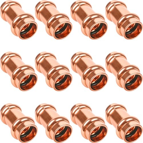 WDAISY 1/2 Press Copper Coupling 12 Pack, Pipe Fittings for Plumbing, Water Line, Type M L K Copper Pipe, ProPress Slip Fitting with Stop, NSF Certified