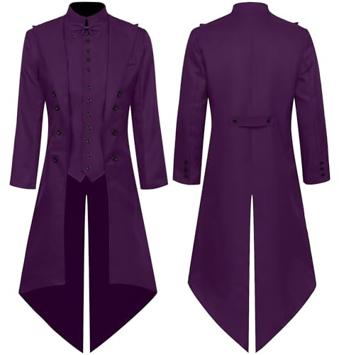 Maeau - Manteau Renaissance Homme Veste Long Médiéval Steampunk Noeud Papillon Victorien Queue-de-pie Vintage l