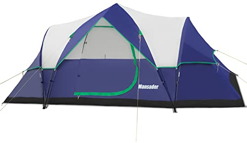 Mansader 6 Person Family Camping Pop Up Tent, Waterproof Windproof with Top Rainfly, Easy Set Up Tent for Outdoor Camping Hiking Travel Blue
