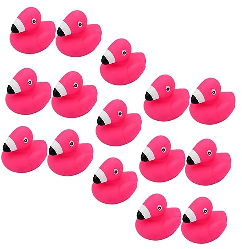CVUTOVO 15pcs Cartoon Pink Flamingo Bath Toys Baby Water Toys Infant Pool Playthings Squeaky Shower for Toddlers Bath Time Fun
