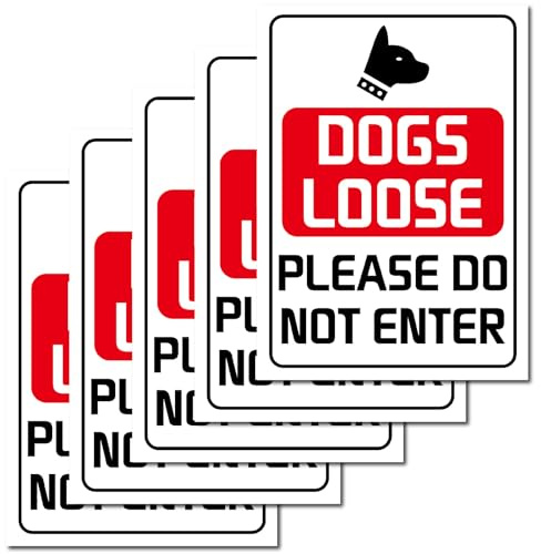 CRASPIRE 5 Pegatina Advertencia para Perro 98 x 69 Pulgadas Impermeable PVC Texto Perros Sueltos No Entrar Vinilo para Seguridad Peligro Atención para Jardín Mascotas Y Exteriores