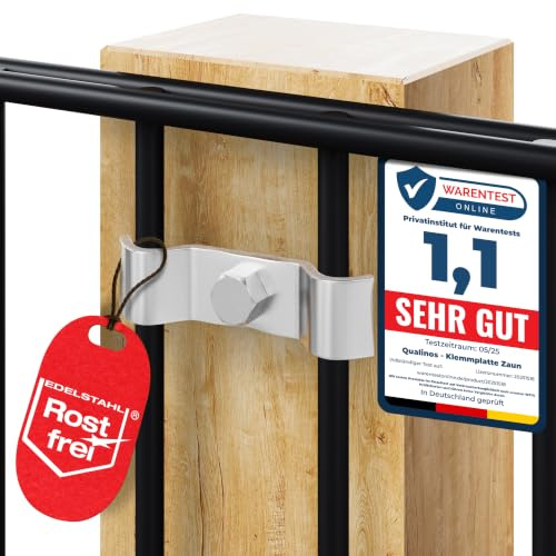 Qualinos 25x Doppelstabmattenzaun Befestigung Spannbügel 50mm, V2A, Silber | fixiert eine Zaunmatte an Pfosten, Holz oder Wand, ohne Schrauben im Lieferumfang, hält Wind- und Sturmlasten ohne Verbiegen