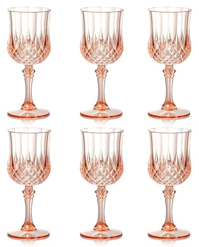 6 Pieces 7 oz Plastic Wine Glasses Pink Reusable Vintage Wine Goblets Vintage Plastic Gin Glasses Unbreakable Drink Glasses Water Goblets for Baby Shower Weddings Party