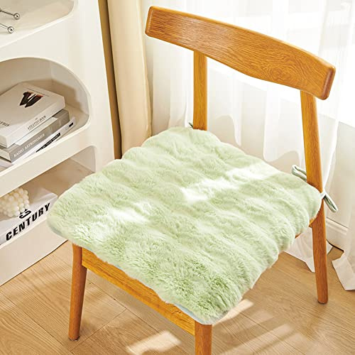 SUXUMHAO Juego de 4 cojines de piel sintética para silla, cálidos, suaves, peludos, antideslizantes, para silla de comedor, cocina, oficina, cojín con lazos (verde, 18 x 18 pulgadas)