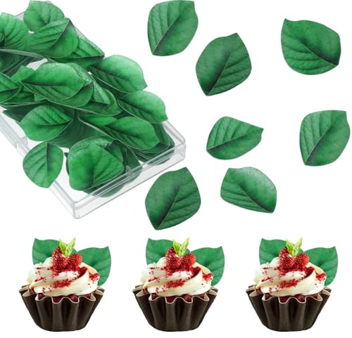 LXUEJIE 100 Stück Essbare Cupcake Topper | Essbare Grüne Blätter für Torte Tortendeko Tortendeko Grün Kuchendekoration für Hochzeit, Geburtstag, Babyparty