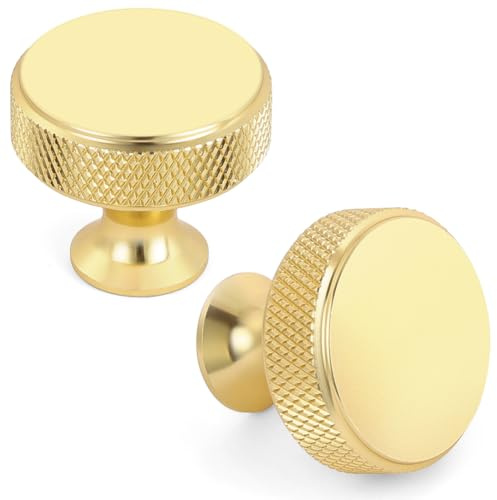 OSDUE 10Piezas Pomo para Armario Redondo,30.5mm Perillas de Gabinete Aluminio Pomos Dorados Muebles Pomos Tiradores Tirador Cajón Puerta con Tornillos para Cajones Armarios Cocina Dormitorio Aparador