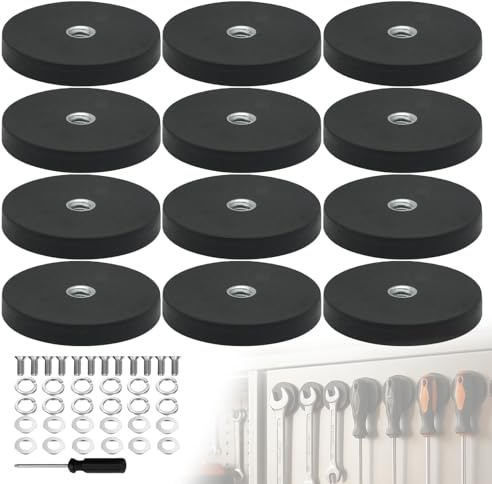 WIYETY 12 Stück Neodym Magnete: Gummiert Extra Stark Groß 43mm Magnete Stark Außengewinde und Schraubendreher 8.5 kg Haftkraft, M6 Magneten Schraubbar für Schrauben Öse oder Haken