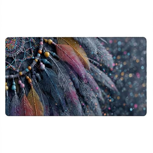 Tapis de Souris Gamer, 2000x1000mm Tapis de Souris XXL Gaming Grand, Clavier Lavable Desk Mat Bureau Caoutchouc Antidérapant Étanche, Bords Cousus, Gamer PC, Capture De Plumes Dream Net xR5-40