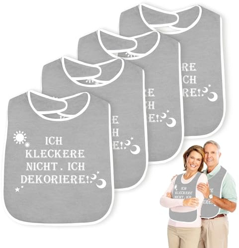 DGMI 4 Stück Lätzchen für Erwachsene, Latz für Erwachsene Mehrweg Waschbar, Wasserdichte Lätzchen, Kleiderschutz mit Klettverschluss, Lätzchen für Senioren, Latz für Ältere und Behinderte (Grau)