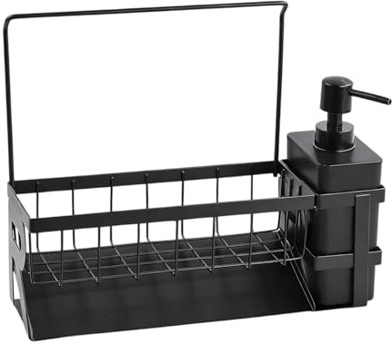 Kaiyzo Dispensador Jabon Cocina con Dispensador De Detergente De PláStico Organizador Fregadero Cocina con 4 Ventosas ExtraíBles Soporte Estropajo Fregadero Acero Al Carbono 29 X 9 X 24 Cm Negro