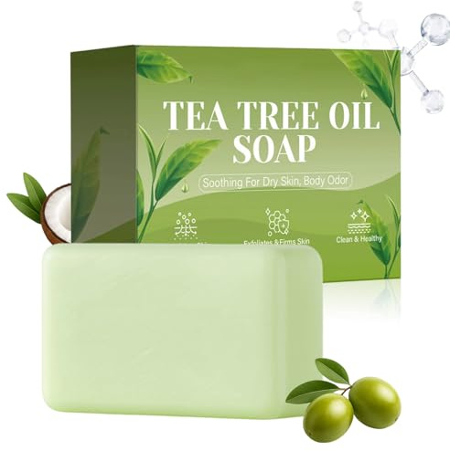 Sapone all'Olio di Tea Tree,100g Schiuma Detergente Viso Naturale e Lenitiva,Sapone per le Mani in Saponetta | Per Piedi Pelle Corpo Cuoio Capelluto Bagno Doccia Famiglia Uso Quotidiano