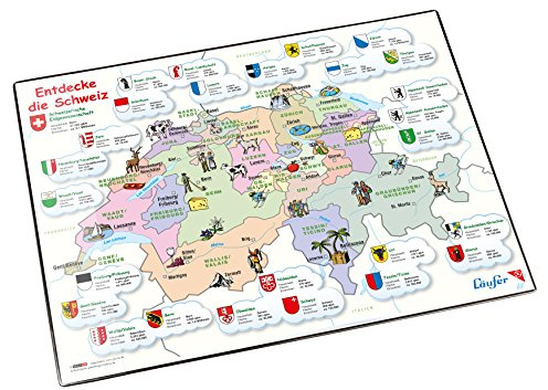 Läufer 45344 Landkarten-Schreibtischunterlage Entdecke die Schweiz, rutschfeste Schreibunterlage mit Landkarte Schweiz für Kinder, 40x53 cm