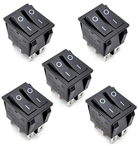 Oiyagai 5 Stück KCD4 AC 250V 16A Schwarzes 6-Pin Terminals ON/Off Doppel SPST 2-Wege-Snap-In Boot Wippschalter