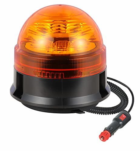 Ryme Automotive - Rotativo Ámbar LED R65 Señalización Advertencia - Homologado R65, 3 funciones Flash Rotación Destello, Pirulo Tractor, Luz Emergencia Vehículos agrícolas, grúas
