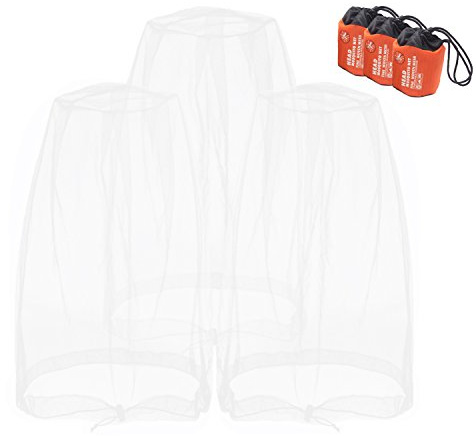 Anvin Mosquito Head Mesh Nets Gnat Face Netting for No See Ums Insects Bugs Gnats Biting Midges from Any Outdoor Activities, Works Over Most Hats Comes with Free Stock Pouches (3pcs, White)