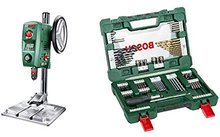 Bosch PBD 40 Trapano a Colonna, 710 W, per Acciaio e Legno, 13 mm e 40 mm, in Cartone + 2607017195 Set di Punte, Trapano e Chiavi, 91 pezzi