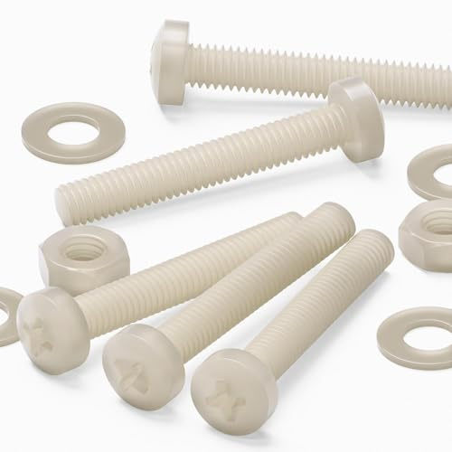 50x Viti a testa cilindrica naturali in nylon PA66 M3 x 20 mm + dadi e rondelle | Girare la testa arrotondata con un cacciavite a croce; resta sopra la superficie.