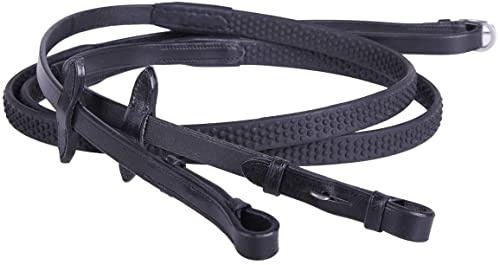 Equipride Zügel aus Leder mit super Grip, rutschfest für Zaumzeug, sehr flexibel (voll, schwarz)