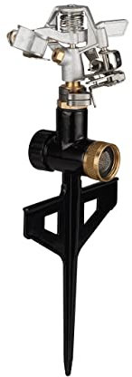 Relaxdays Irrigatore ad Impulsi in Metallo, Irrigazione di Grandi Superfici Fino a 530 m², Raggio 13 m, 20-360°, Nero