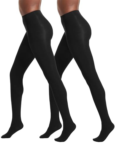 No nonsense Women's Super Opaque Control-Top Tights, Black/Black, X-Large (2 count)