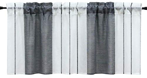 HeichkelL Scheibengardine mit Streifen-Dessinierung Halptransparente Kurzstores Tunnelzug Küche Esszimmer Bistrogardine Grau HxB 60x120 cm