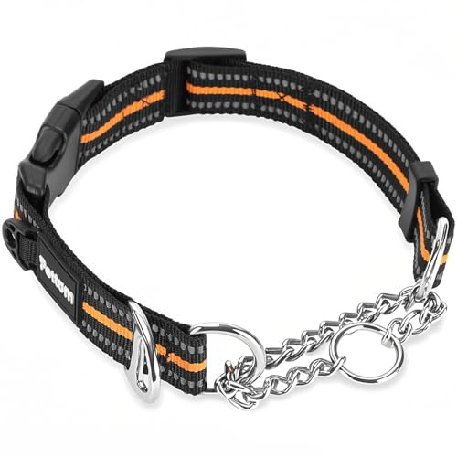 PETTOM Hundhalsband hållbar halv rutig krage för små medelstora och stora hundar (orange, L: 50–66 cm)