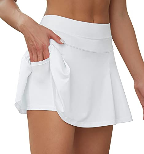 VUTRU Gonne da Tennis da Donna Gonna da Tennis a Vita Alta con Tasche Gonne da Corsa Gonna Sportiva da Golf con Pantaloni Interni Bianco L