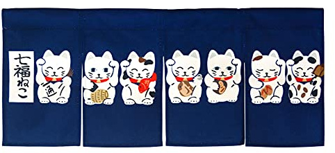 LIGICKY LIGCKY - Cortina japonesa Noren corta para entrada, pasillo, bandera colgante, 4 paneles, siete gatos de la suerte, tapiz para puerta de restaurante, sushi, decoración del hogar, 80 cm de