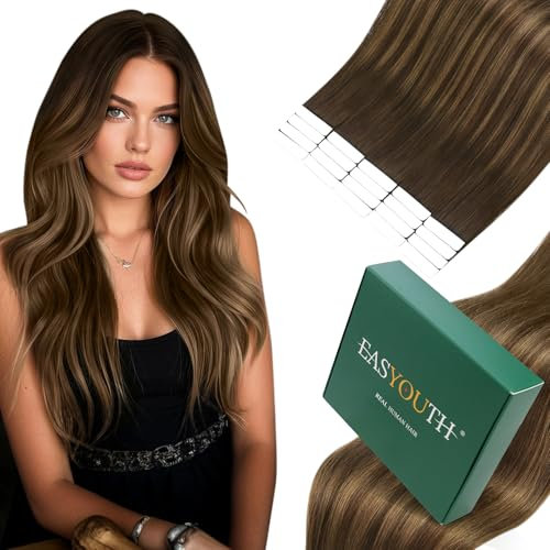 Easyouth Echthaar Extensions Tape Ombre Braun Invisible Tape in Extenisons Echthaar Darkest Brown Balayage Ash Brown Echthaar Tape Extensions Remy Menschenhaar Glatt 40 cm #2/8/2 40g 20pcs