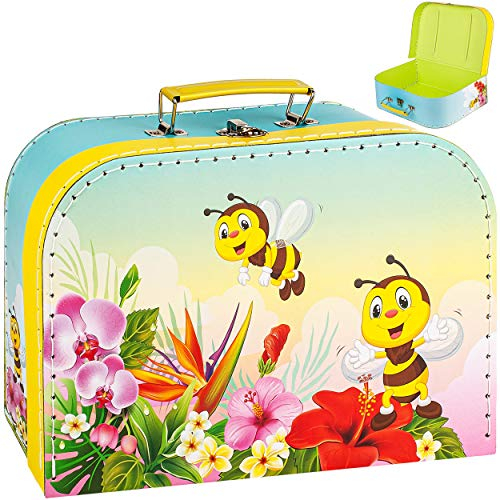 alles-meine.de GmbH Koffer/Kinderkoffer - GROß - süße Biene & Blumen - 29 cm - ideal für Spielzeug und als Geldgeschenk - Pappkoffer - Puppenkoffer - Kinder - Pappe Karton - Ju..