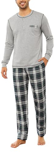 Litherday Pyjama Homme Hiver Ensemble de Pyjama Coton à Carreaux | Vêtements De Nuit Automne à Manches Longues Haut et Pantalon Pyjama Sets