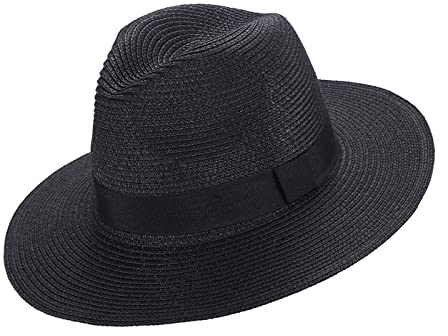 Eight Space Women Men Panama Hat, Rollable UV Sun Hat, Wide Brim Straw Hat, Fedora Hat, Beach Summer Hat, Comfortable 50+ Skin-Friendly (Schwarz)