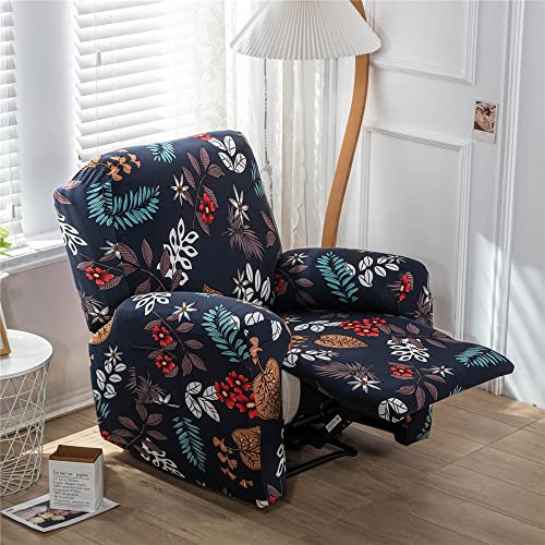 Highdi Stretchhusse für Relaxsessel Sesselbezug 4-teiliges Set, Komplett Sesselschoner Luxus Blumen Druck Ruhesessel Bezug für Fernsehsessel, Liege Sessel, Recliner Sessel (Nordische Pflanzen)