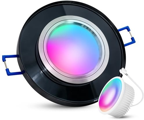 SSC-LUXon LED Einbauspot schwarz dimmbar aus Glas inkl. Smart Home WLAN RGB Lampe - Deckenlampe mit Steuerung per App & Sprache