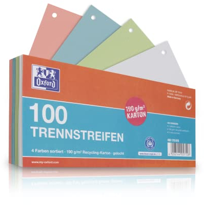 Oxford Trennstreifen, aus Karton, gelocht, 190 g/m², 4 Farben, 100 Stück