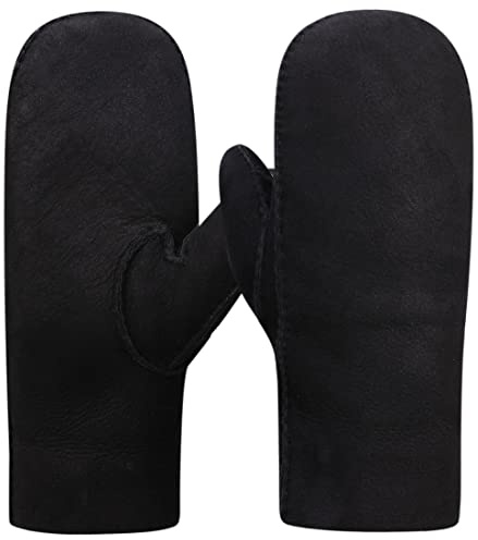 Harssidanzar Winter Fäustlinge Damen,Warme echte Wildleder Lammfell Shearling Fäustlinge Handschuhe KL026EU,Schwarz,Größe M