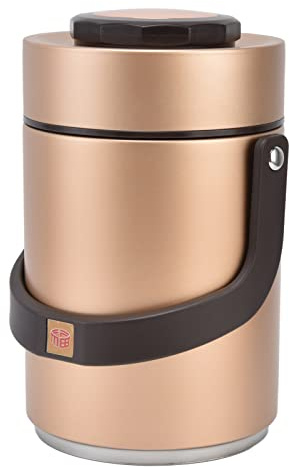 Isolierte Brotdose, 2L 3-Schicht-Edelstahl-Thermobehälter für, Erwachsene, Frauen, Männer, auslaufsicheres vakuumdichtes hitzebeständiges Gefäß für heiße Lebensmittel (Gold)