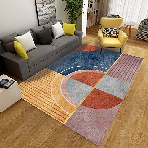 PHLCF Orientteppich Wohnzimmer Teppich Gelb Blau Abstrakt Geometrisch Esszimmer Küche Balkon Outdoor Sicher rutschfest Maschinenwaschbar Teppiche 100X160cm