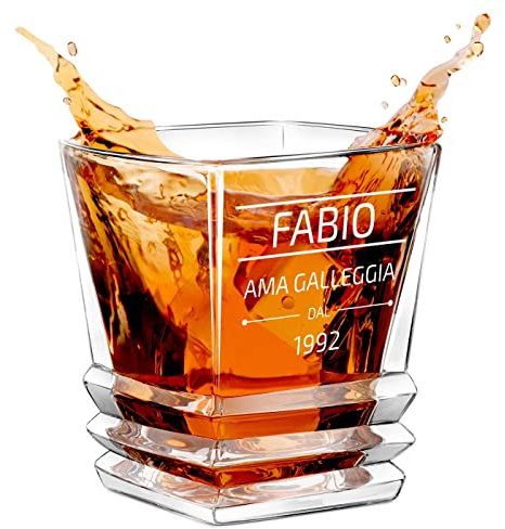 Maverton Bicchiere per whisky 280 ml - incisione personalizzata - bicchiere da whiskey in vetro - bicchiere di cristallo per compleanno - per festa del papà - per Uomo - Timone