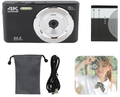 16 ACH Digitalzoom-Kamera, 2,8-Zoll-LCD-4K-44MP-Kinder-Digitalkamera für Kinder, Jugendliche, Anfänger, Erwachsene, Vlogging-Kamera mit Fülllicht, Kompakte Studenten-Videokamera (Schwarz)